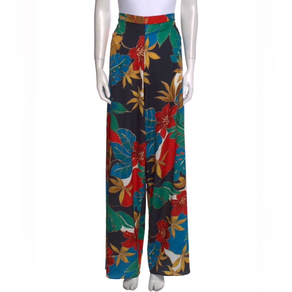 Alice + Olivia Floral Print Wide Leg Pants Size 0 Blue Red Tropical